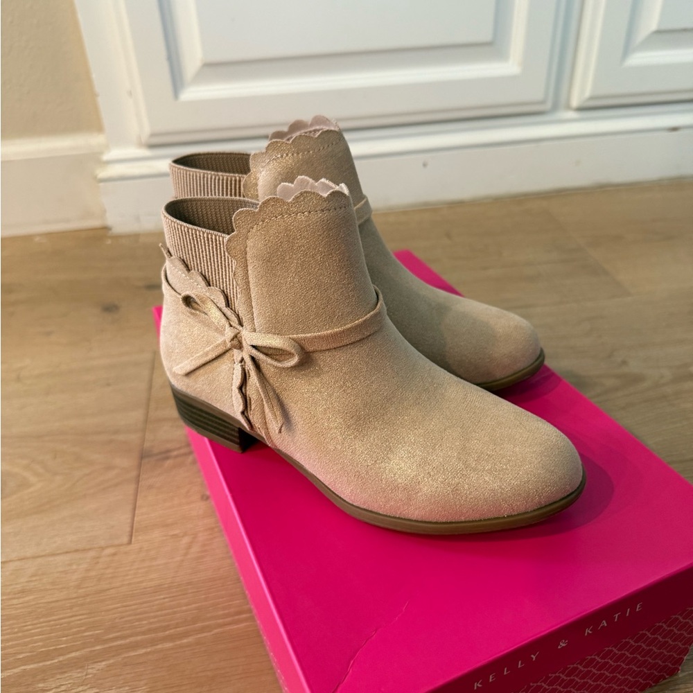 Kelly & Katie Tan Suede Ankle Boots with Western Charm